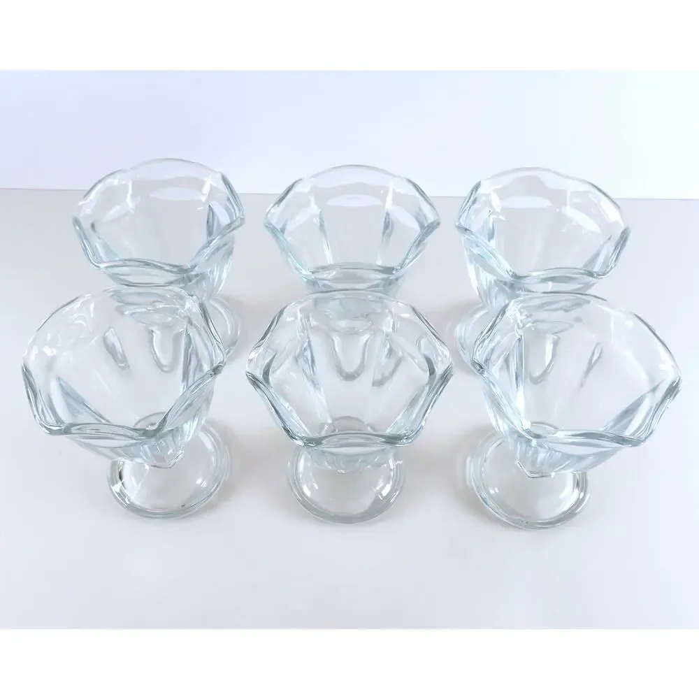 Vintage Anchor Hocking Clear Glass Footed Sherbet Dessert Glass Dishes Set of 6